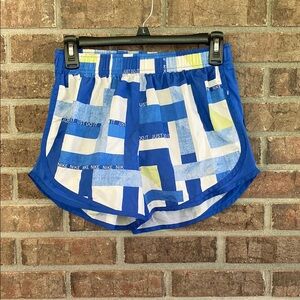 Nike Women's Geometric Blue and White Dri Fit Just Do It Shorts